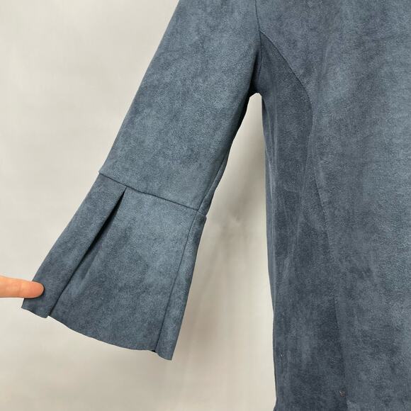 Soft Surroundings | Izzy Dark Blue Faux Vegan Suede Feminine Flouncy Top - Picture 5 of 10